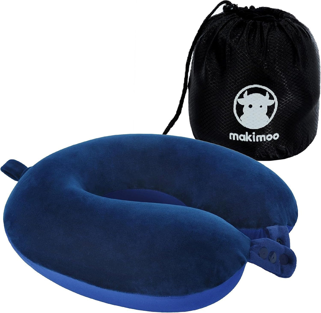 Travel Neck Pillow, Top Memory Foam Pillow for Head Support, Ideal for Airplanes, Cars, and Home Recliners, Adjustable and Soft (Blue)