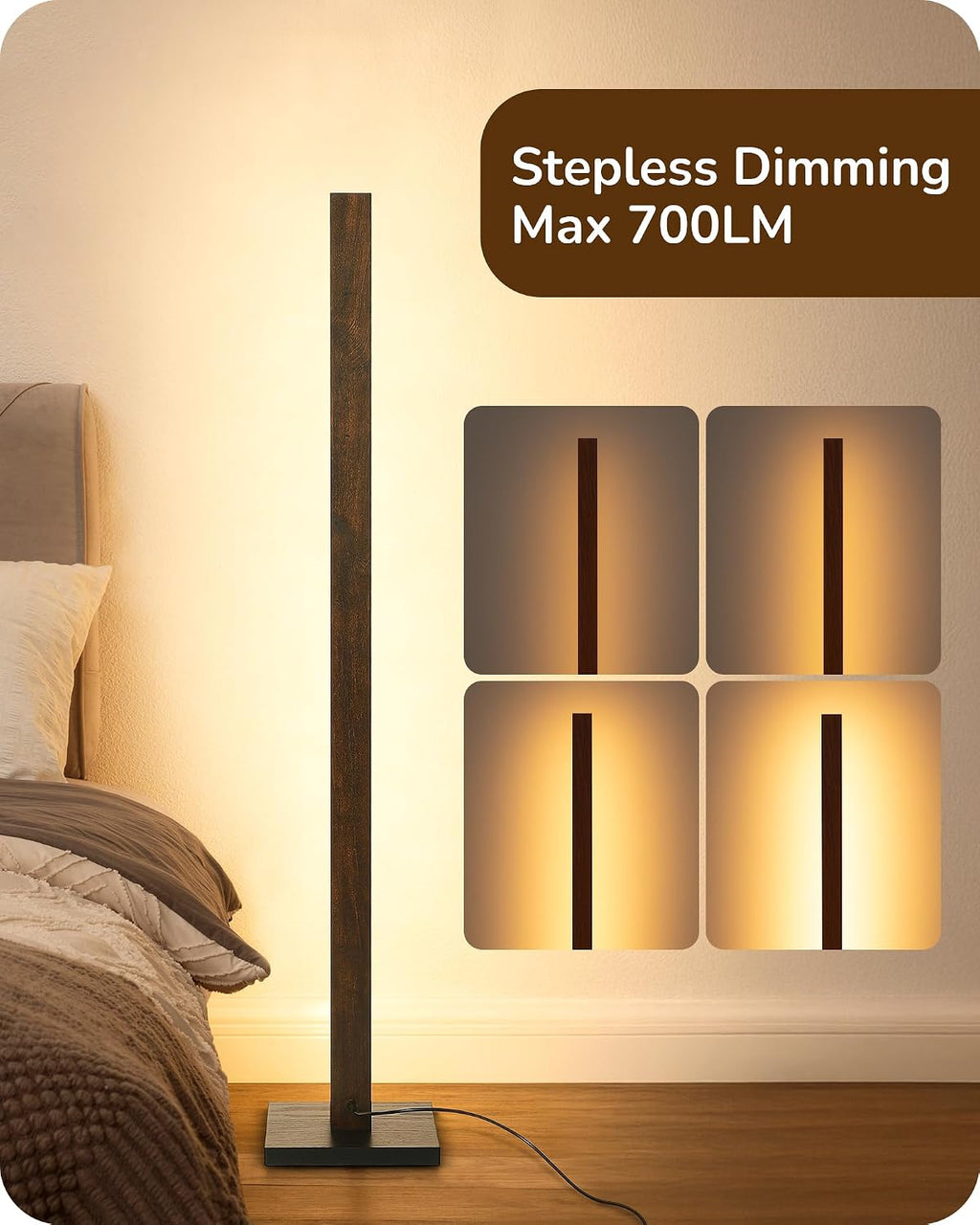 Edishine Wooden LED Corner Floor Lamp, Modern Standing Light with Remote, Minimalist Dimmable Floor Lamps for Living Room, Bedroom, Office,…