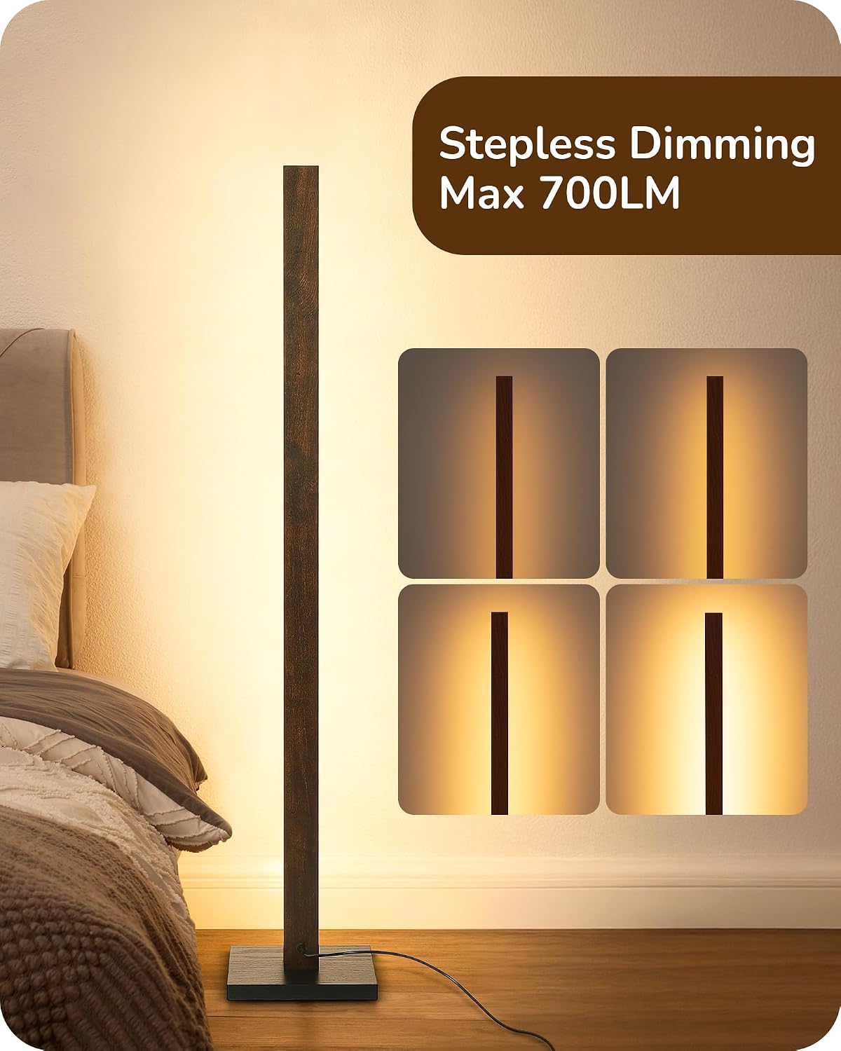 Edishine Wooden LED Corner Floor Lamp, Modern Standing Light with Remote, Minimalist Dimmable Floor Lamps for Living Room, Bedroom, Office,…