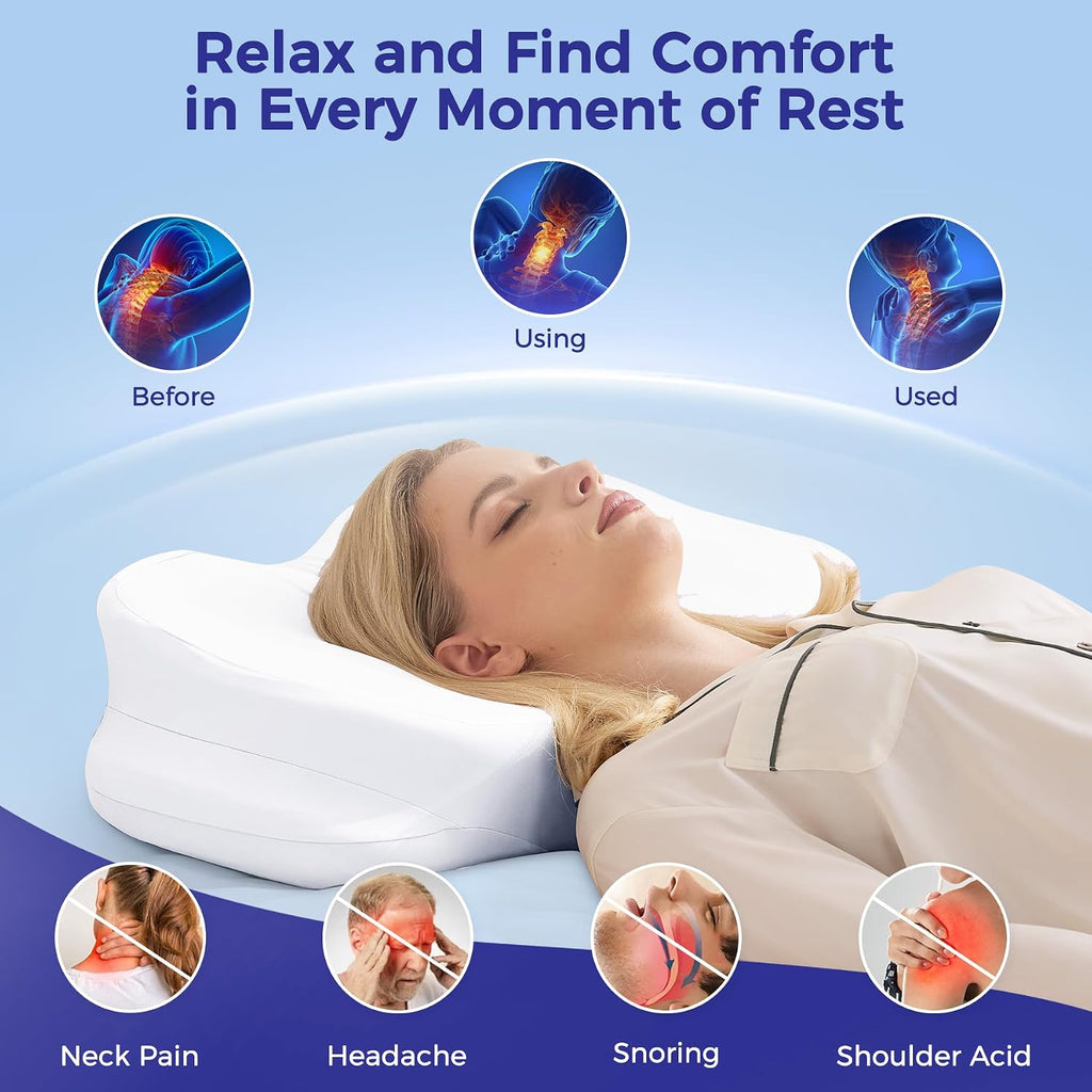 Nappixel Cervical Neck Pillow for, Ergonomic Contour Pillow for Sleeping, Back Stomach Side Sleeper Pillows for Adults, Memory Foam Dual-H…