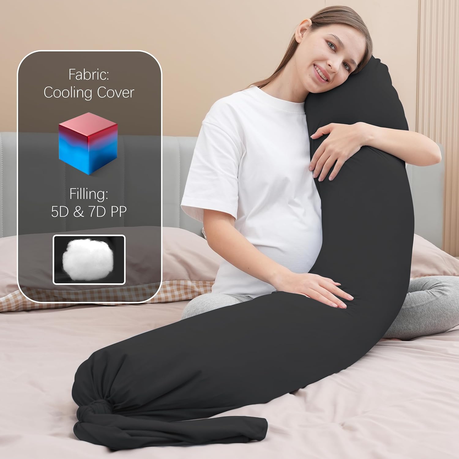 Moonpark MOON PARK Pregnancy Pillow - Incredibly Smooth and Soft Cooling Cover I Shaped Full Body Maternity Pillow with Removable Cover - S…