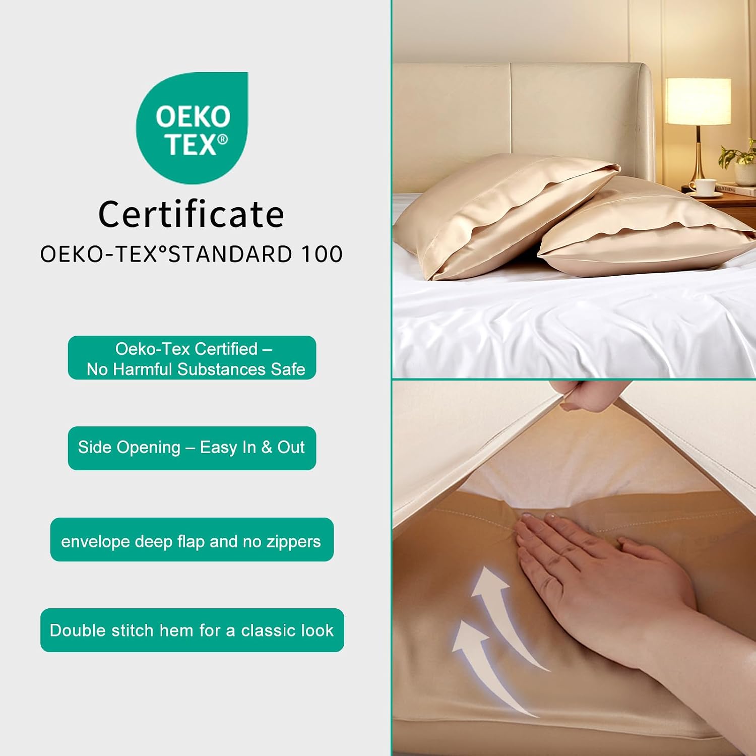 Stnomyhome Eucalyptus Tencel Cooling Pillowcase 2 Pack King Champagne | Moisture Wicking for Night Sweats | 3X Faster Drying | Oeko-TEX Cer…