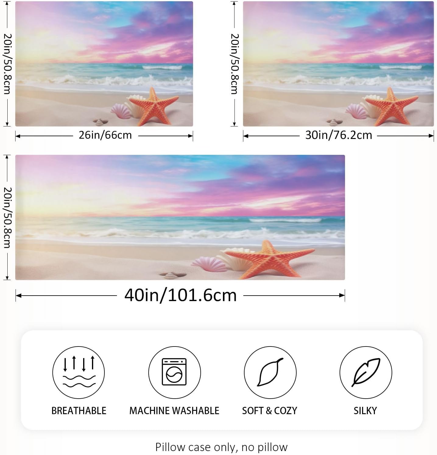 YETTASBIN Starfish Beach Satin Pillowcase, Soft Breathable Silk Pillow Case with Envelope Closure for Hair and Skin, Queen Size 30 x 20 Inch