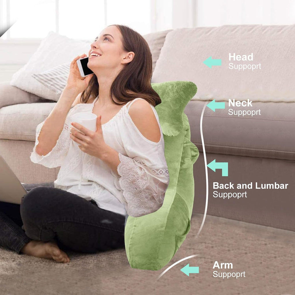 SLIGUY Reading Pillow for Sitting in Bed Couch Adult, Back Pillow with arm Support and Pockets, Adult Back Pillow Bed Chair for Rest…