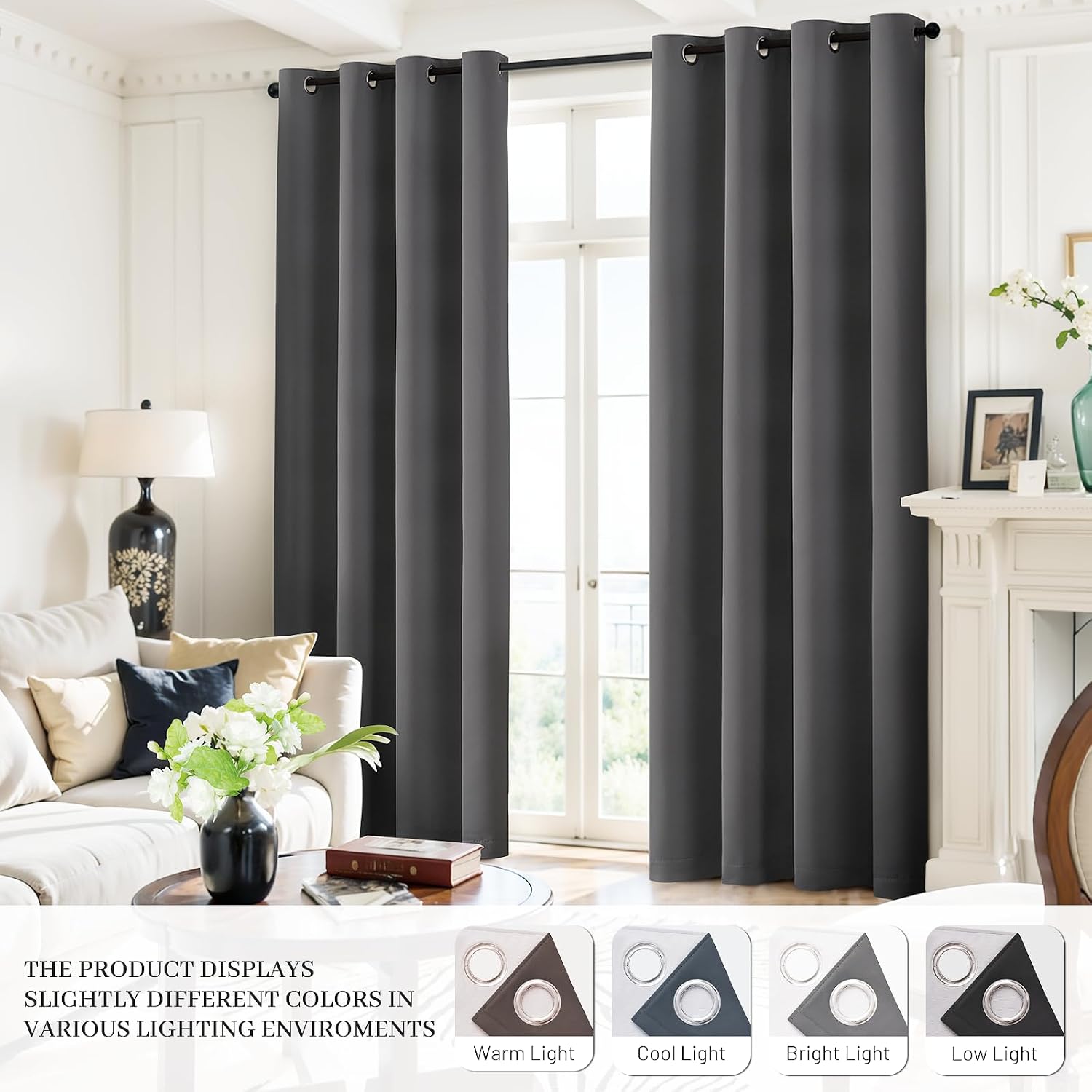 Yakamok Dove Grey 100% Blackout Curtains Grommet Window Treatments with 2 Thick Layers-Light Gray Room Darkening Thermal Insulated Drapes S…