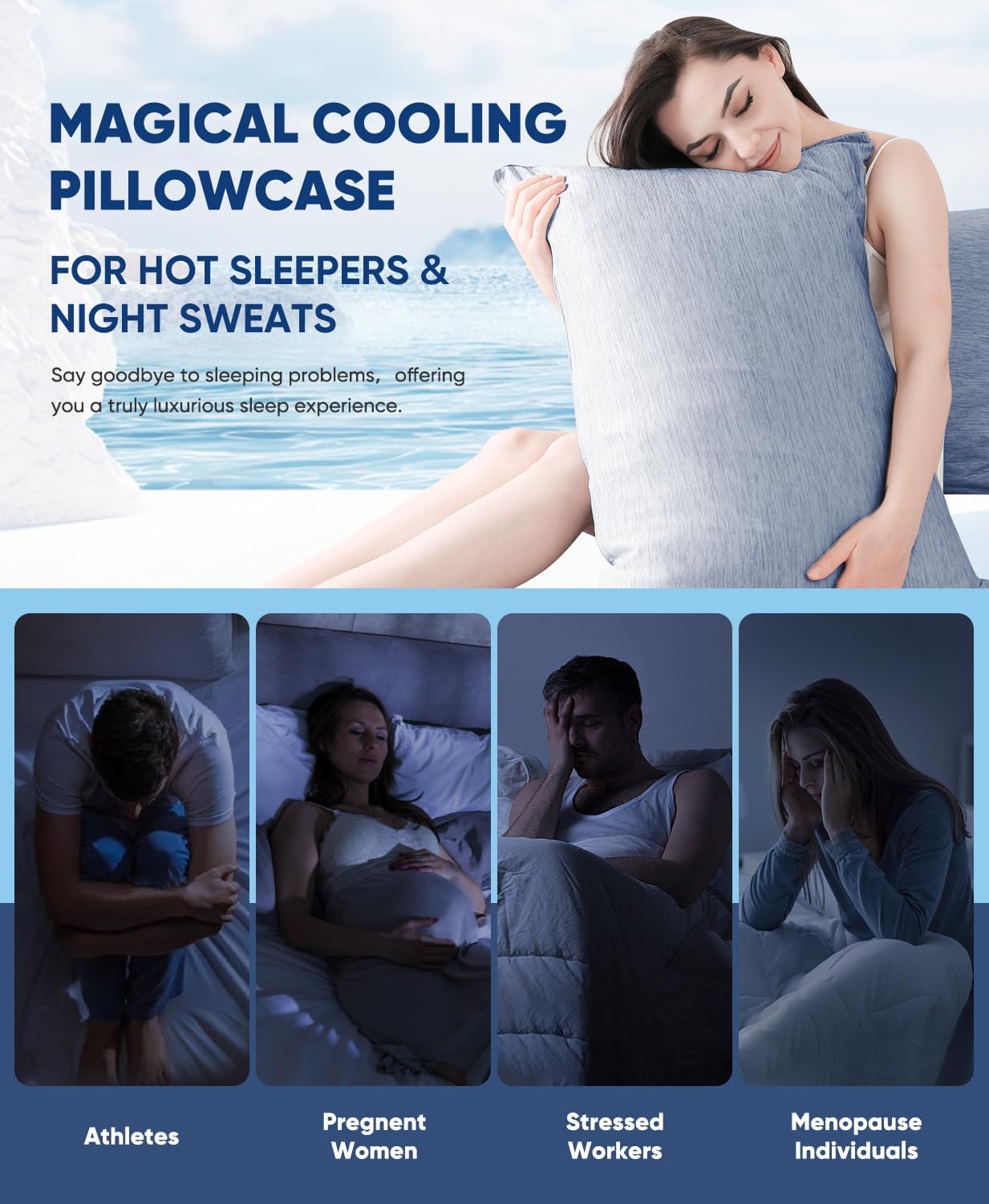 Luxear 2 Pack Cooling Pillow Cases King Size, Arc-Chill Q-Max > 0.5 for Hot Sleepers, Hair & Skin Friendly, Double-Sided, Machine Washable,…