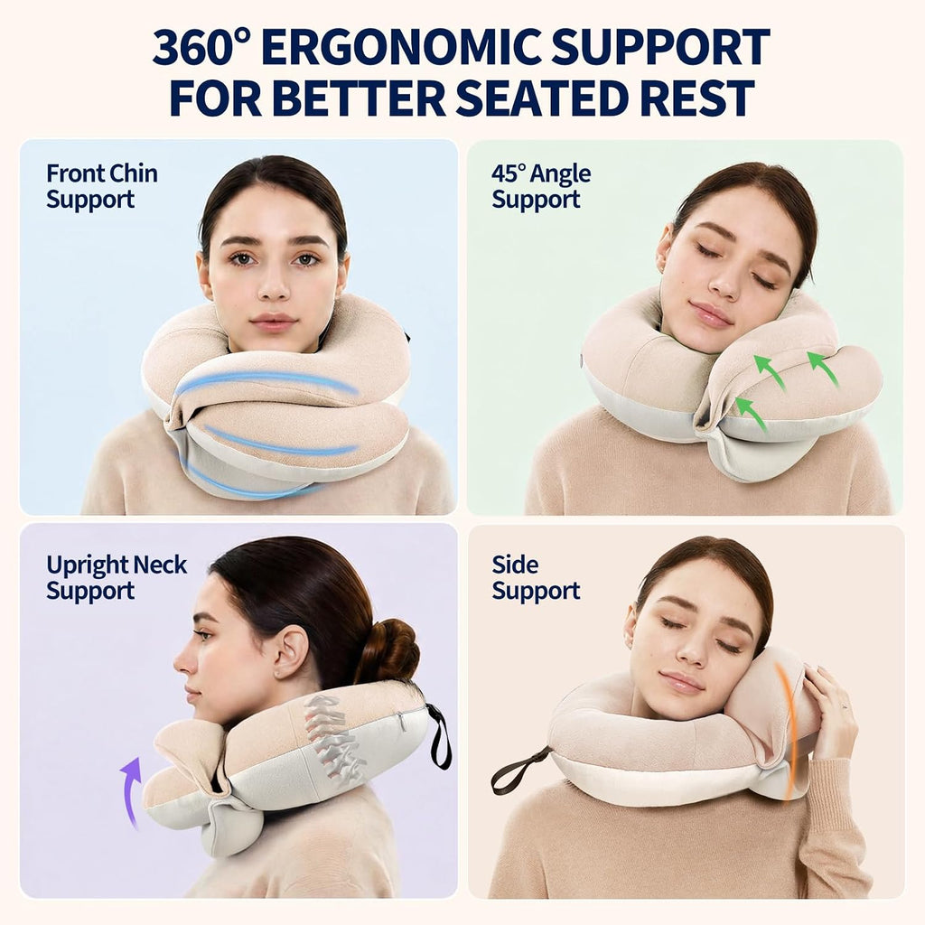 BUYUE Travel Neck Pillows for Airplanes, Memory Foam 360° Head Support Sleep for Long Flight, Skin-Friendly & Breathable, Kit with Eye…