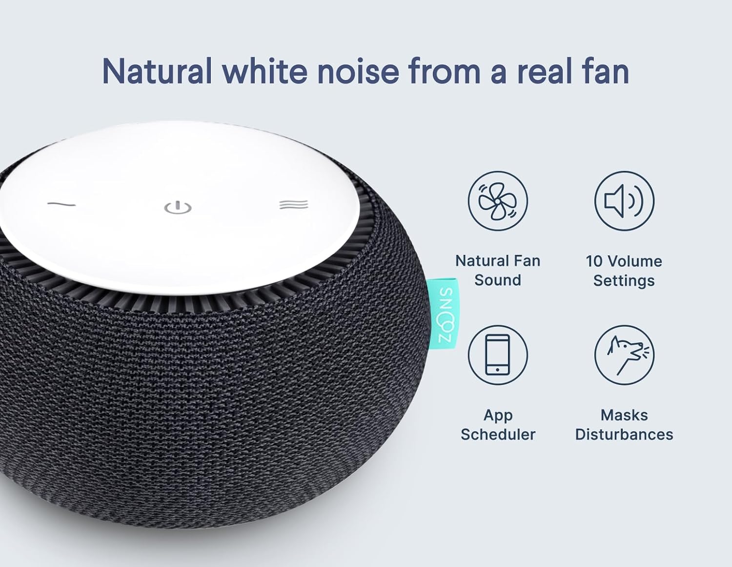 Snooz Smart White Noise Machine - Real Fan Inside for Non-Looping Sound, Portable for Adults, Dogs, Pets, Travel, Home, Bedroom,…