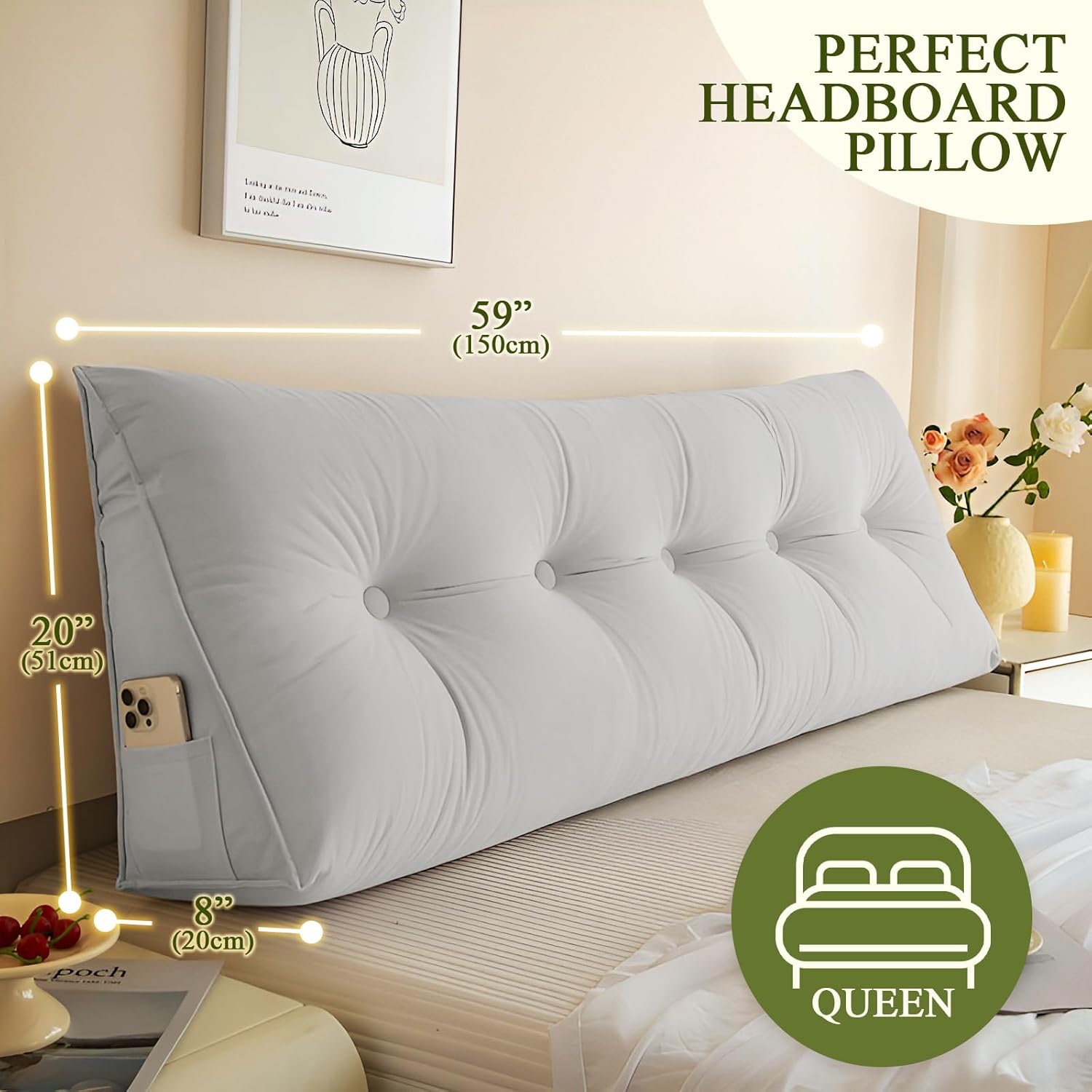 DANGHOOGY Headboard Pillow Queen, Large Triangular Wedge Headboard Pillow for Reading and Resting, Backrest Positioning Support Pillow…