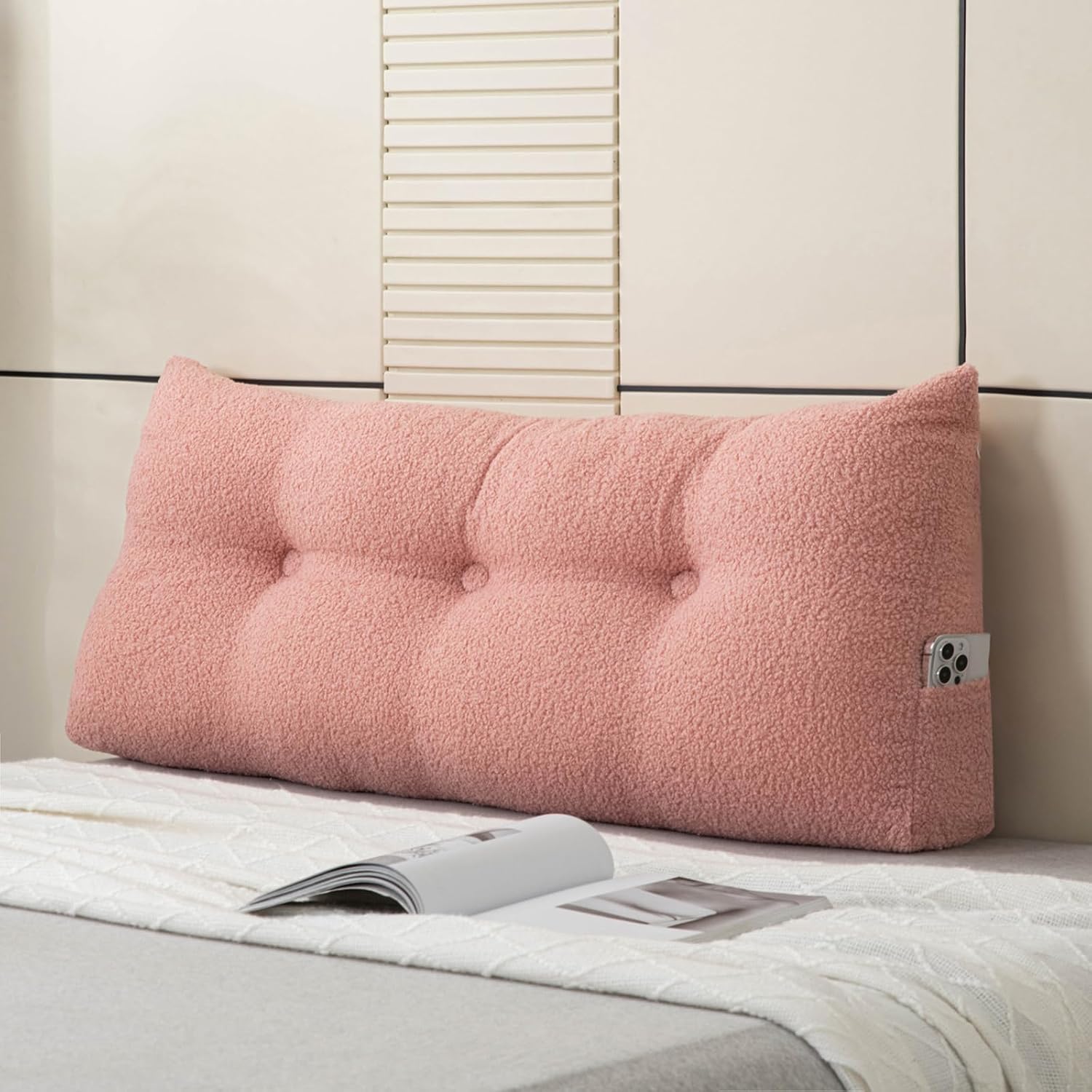 Wedge Headboard Pillows for Sitting Up in Bed Large Teddy Fleece Bolster Cushion Daybed Pillow Lumbar Support Leg Positioning…