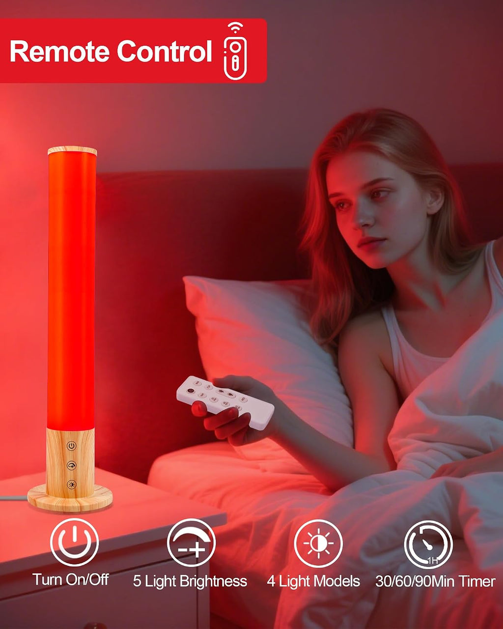 Red Light Night Light Lamp for Sleep GlowPillar Red Nightlight Desk Lamp with 670nm Wavelength Multi-Color and Brightness Options Remote…