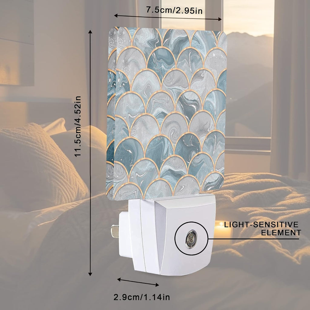 Mermaid Fish Scales Marble Night Light Plug-in LED Nightlights Auto Sensor Night Lamp Dusk-to-Dawn Lamp Home Decor for Nursery Children…