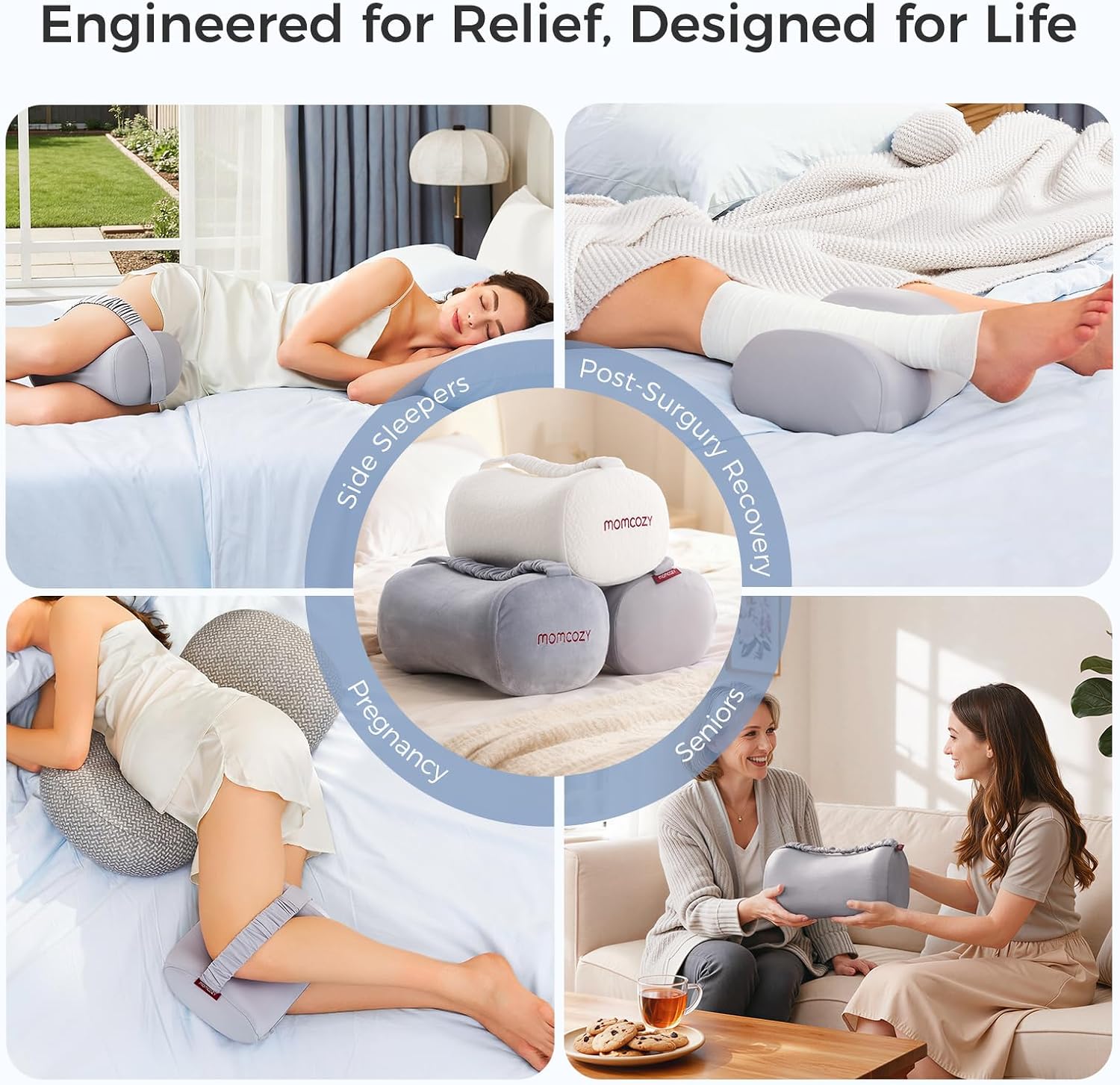 Momcozy Knee Pillow for Side Sleepers, Soft Memory Foam & Pinch-Free Design, Relieve Knee, Leg and Sciatica Pain, Adjustable Elastic Strap…