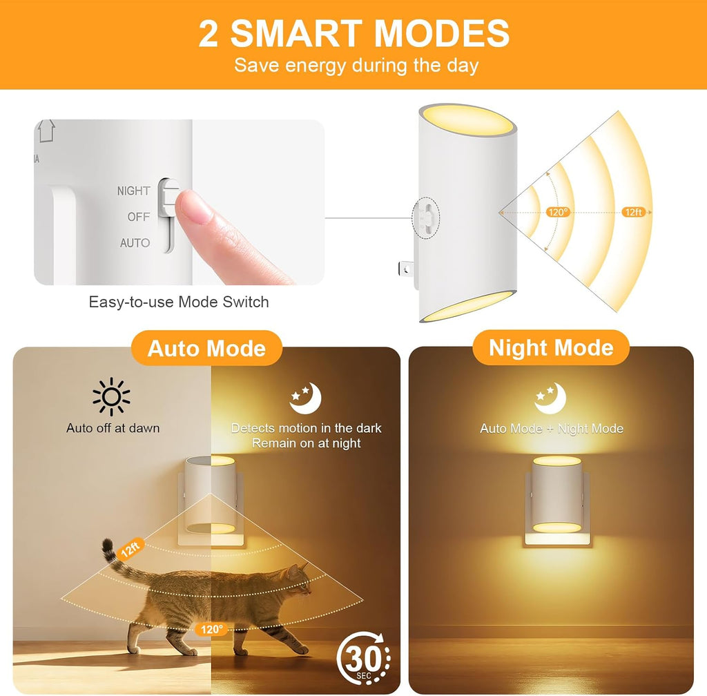 LED Night Light Plug into Wall with Motion Sensor & Dusk to Dawn Sensor, Soft White 3000K, 1-100LM Adjustable Brightness, Nightlights for…