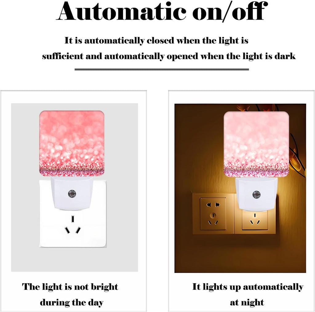 Pink Glitter Night Light, Plug Into Wall for Boys Girls Bedroom Decorative Square Night Light Lamp 0.5w Sleep Friendly