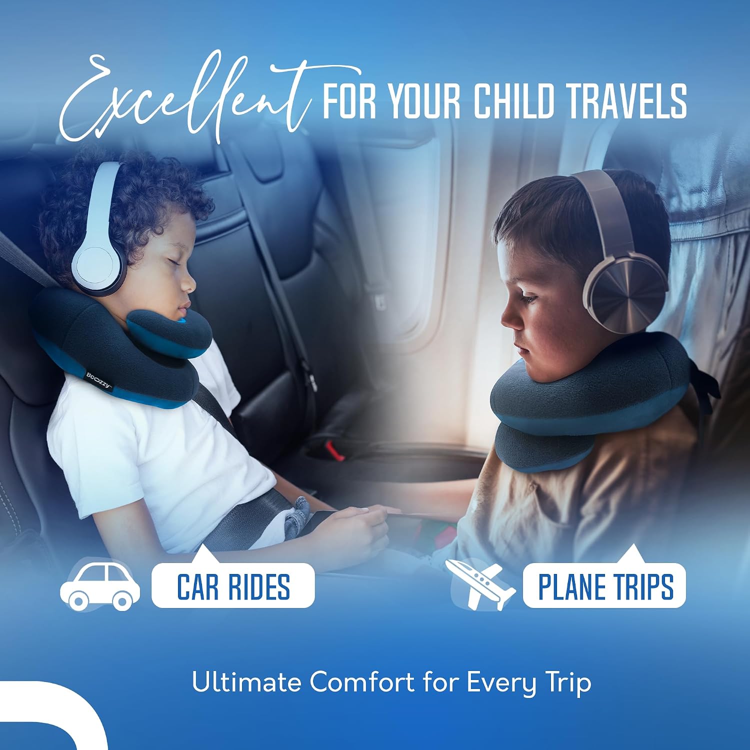 BCOZZY Kids Travel Neck Pillow (8-12 Y/O) – Patented Soft Child Pillow for Head & Chin Support in Car, Airplane, and Road Trip Sleeping.…