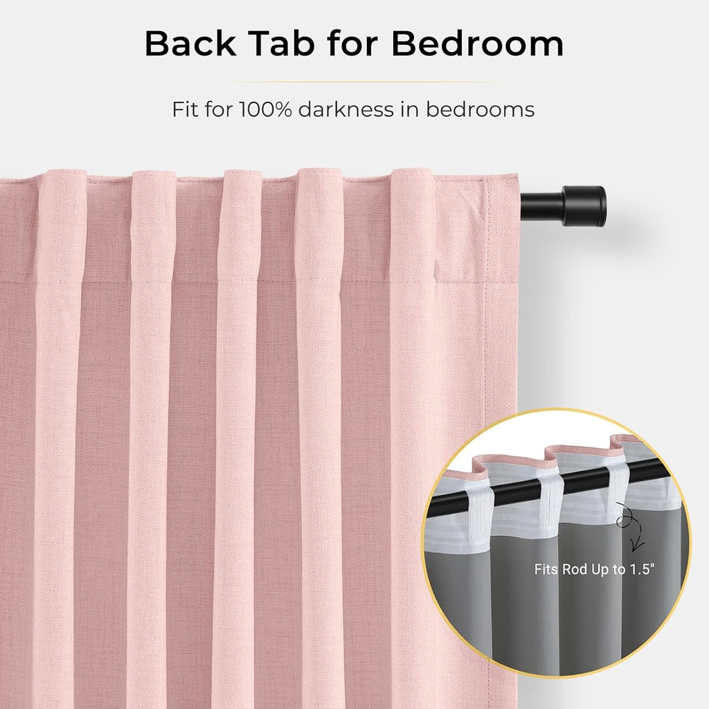 INOVADAY 100% Blackout Curtains for Bedroom, Black Out Curtains 84 Inch Long, Clip Rings Linen Blackout Drapes, Thermal Insulated Room…