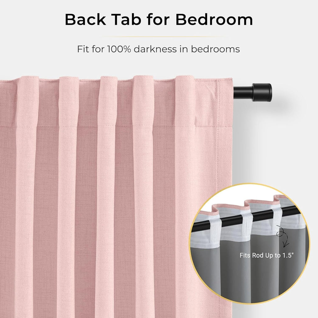 INOVADAY 100% Blackout Curtains for Bedroom, Black Out Curtains 80 Inch Long, Clip Rings Linen Blackout Drapes, Thermal Insulated Room…