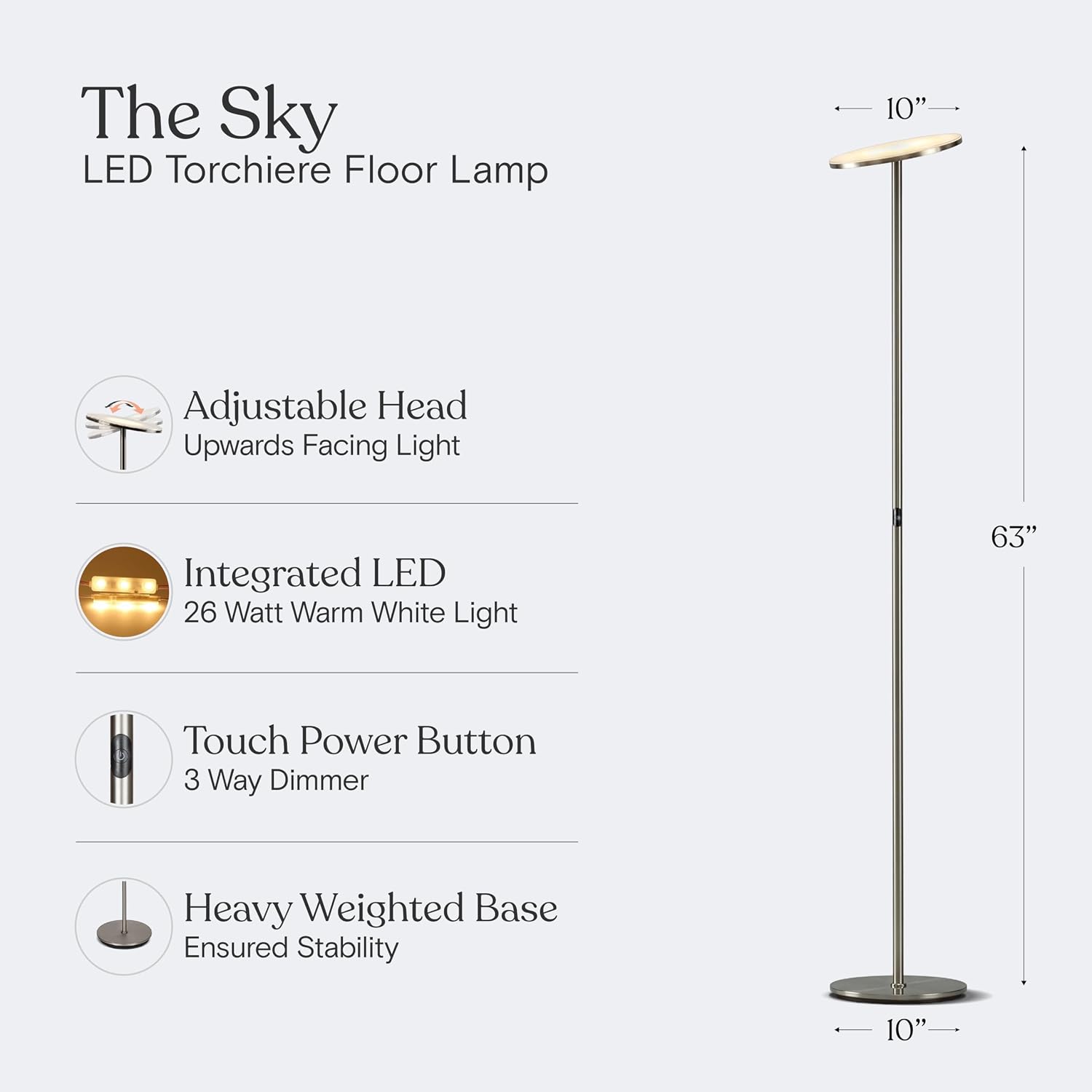Brightech Sky LED Floor lamp, Torchiere Super Bright Floor Lamp for Living Room Decor & Office - Dimmable, Tall Standing Lamp with Warm Lig…