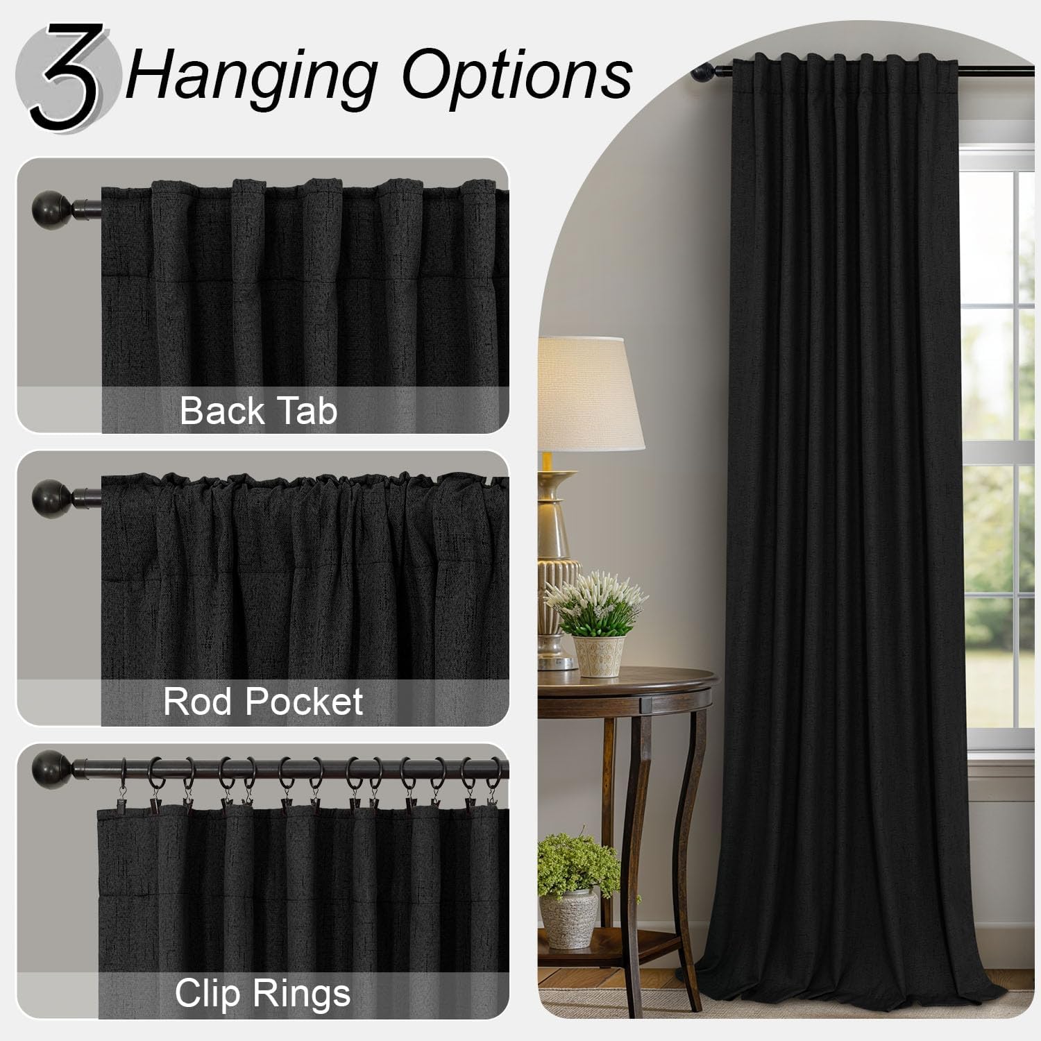 Pitalk Black Out Curtains 108 Inch Long 2 Panels Gothic Elegant Modern Linen Textured Drapes for Living Room Darkening Summer Heat Winter C…