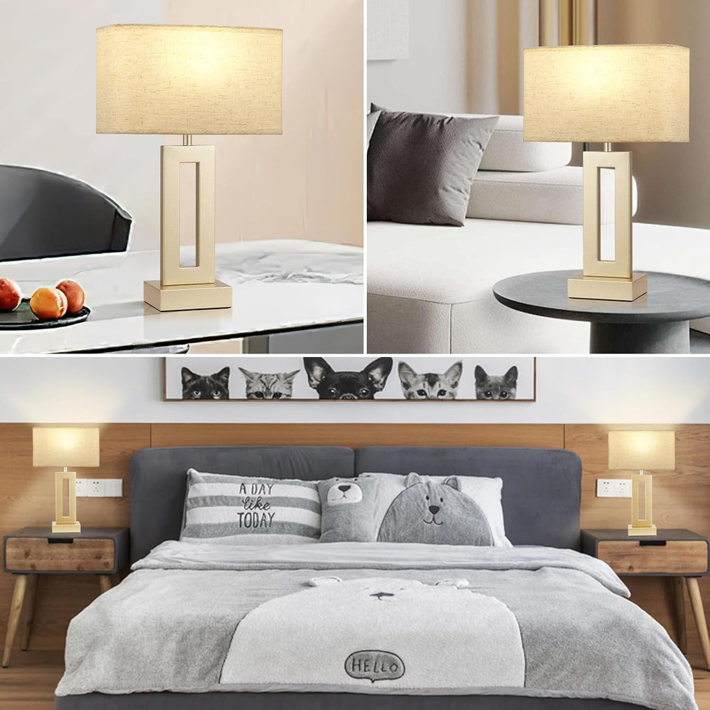 Seealle Bedroom Table Lamps Set of 2 - Beige Gold Touch Bedside Lamps with USB C+A, 3 Way Dimmable Gold Lamp for Nightstand, Modern Night…
