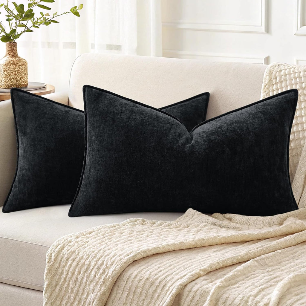 decorUhome Summer Couch Throw Pillow Covers 12x20 Set of 2, Decorative Soft Velvet Modern Cozy Chenille Lumbar Pillow Cases with Elegant De…