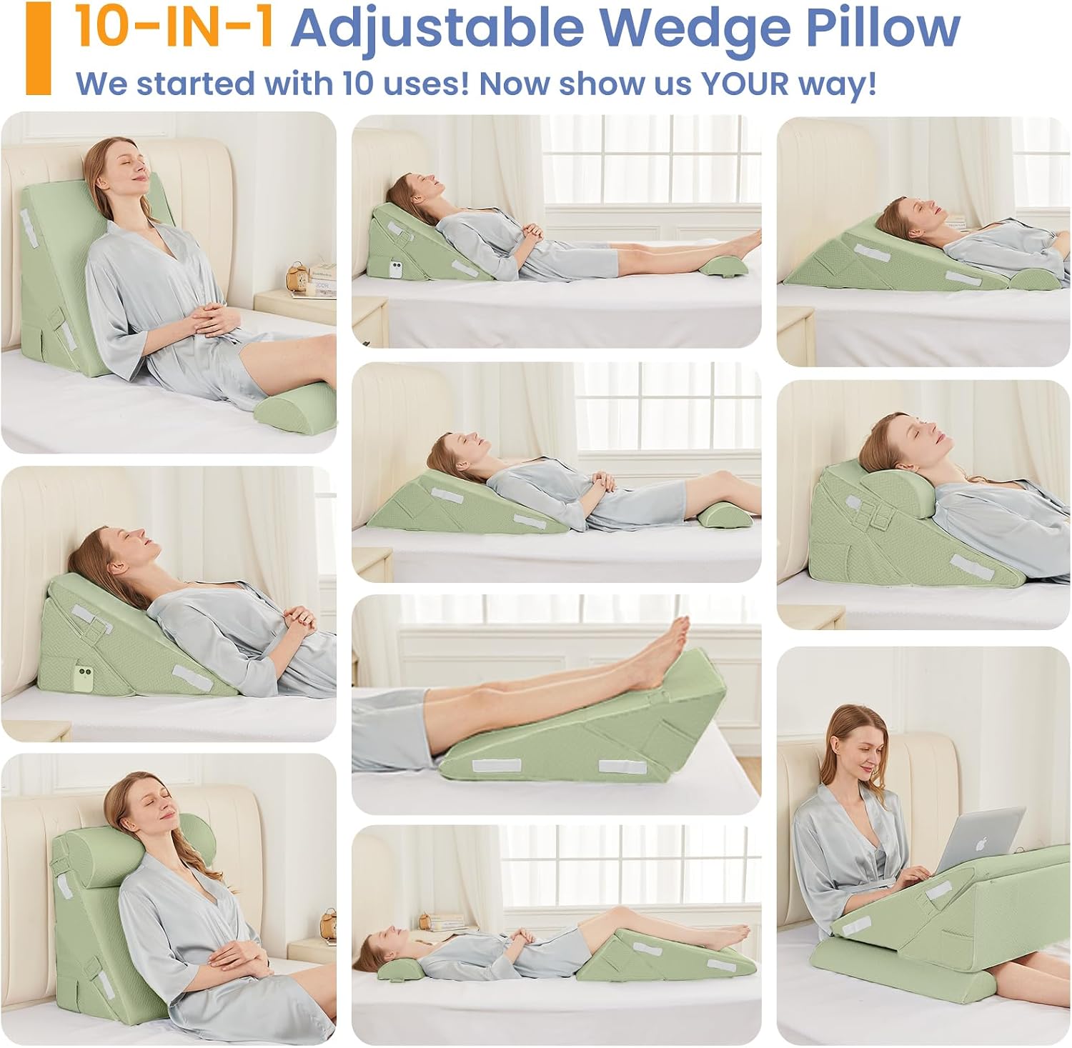 Sasttie Wedge Pillow Set for After Surgery, 3PCS Adjustable Bed Wedge Pillow Headboard with Memory Foam Neck Cushion – for Acid Reflux, Sle…