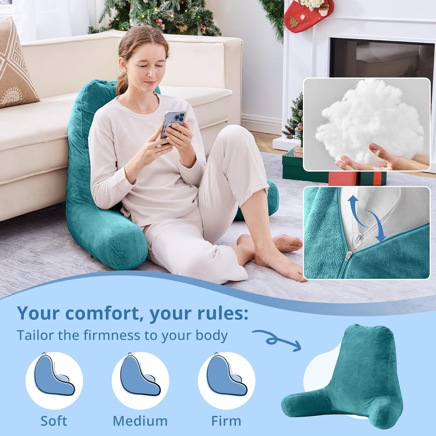 Sasttie 25-inch Reading Pillows for Sitting in Bed Adult, Jumbo Velvet Back Pillow Bed Sitting Up, XL High Back-Rest Support Cushion for…