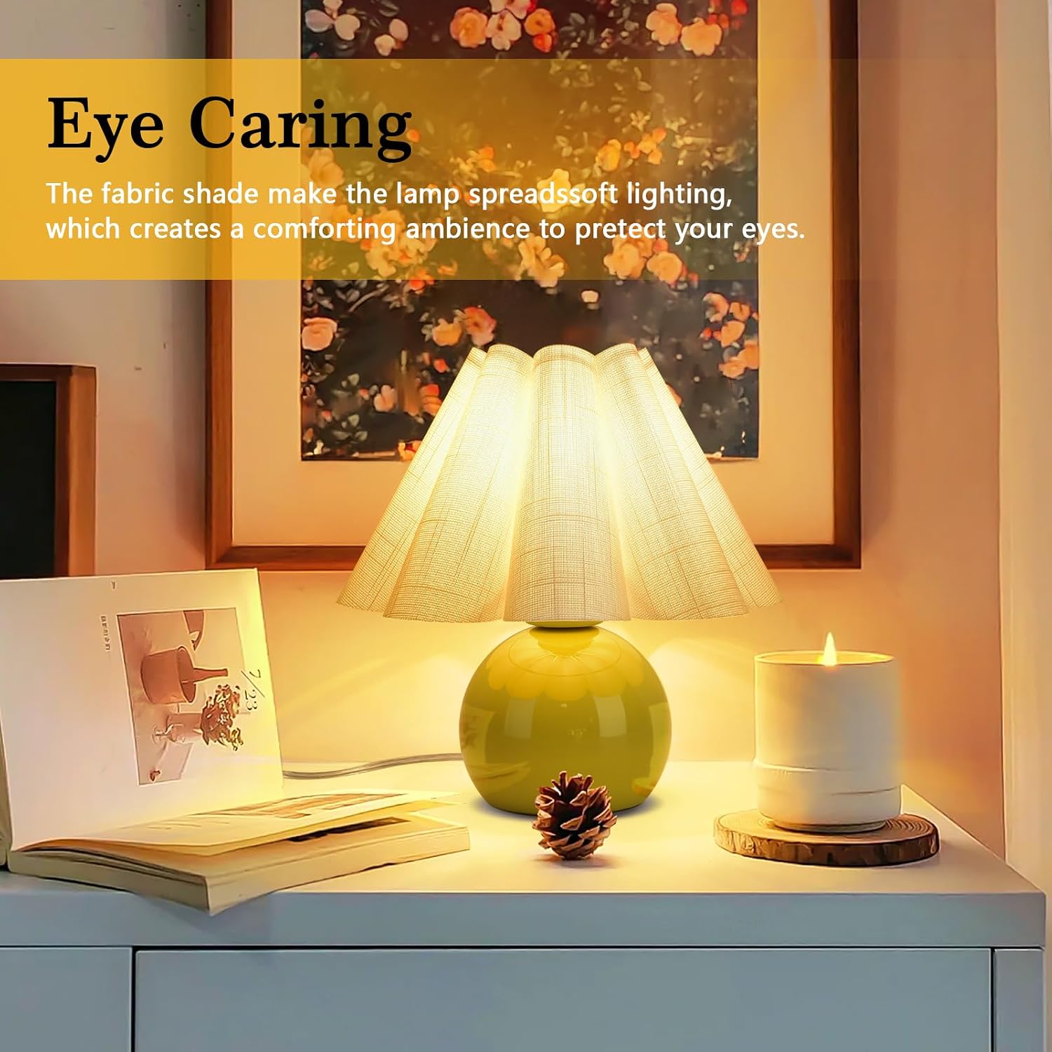 Ziqqeelam Green Small Bedside Mini Table Lamp for Bedroom, Cute Bedroom Lamps for Nightstand, Cute Mini Table Lamps for Small Spaces with…
