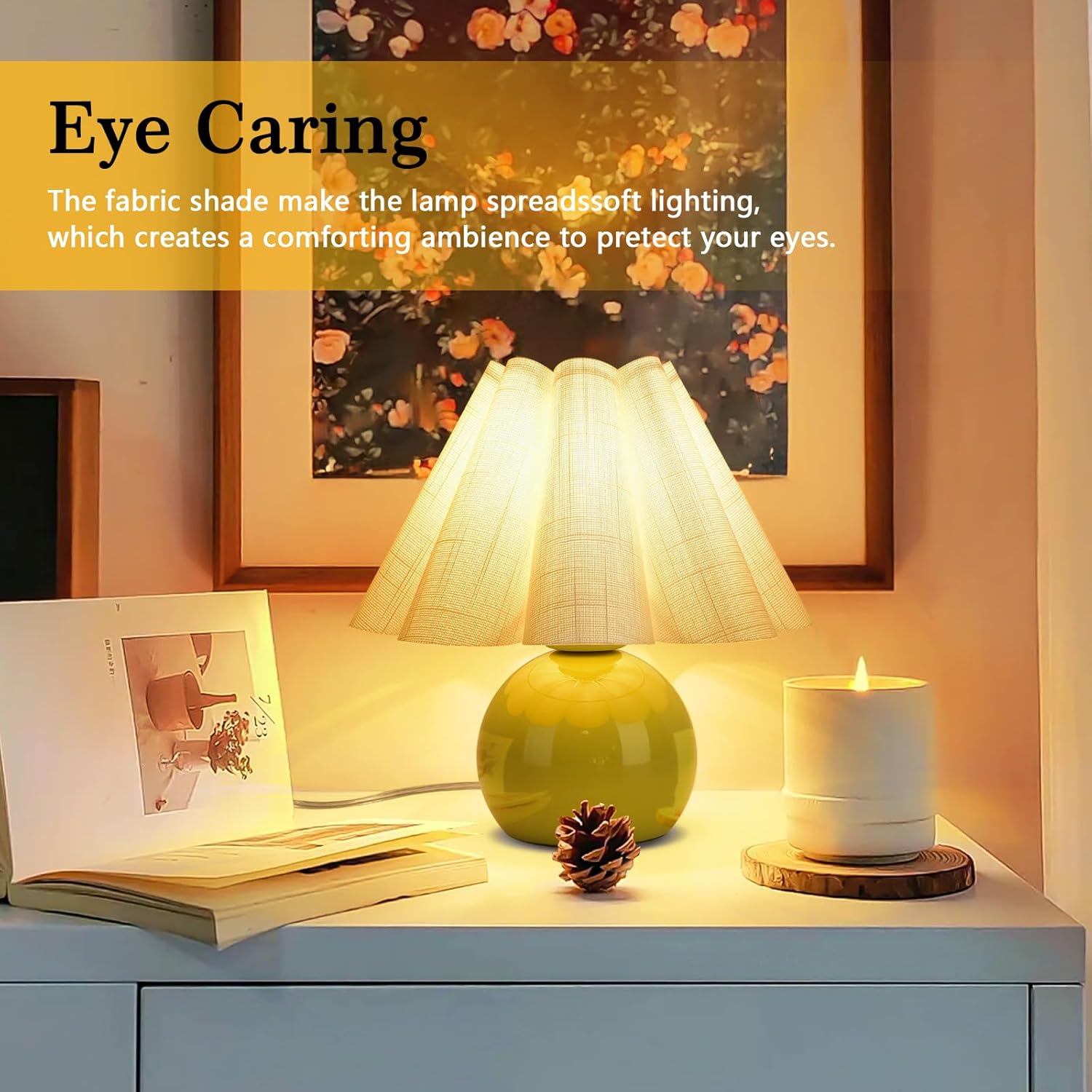 Green Small Touch Control Table Lamp for Bedroom, Green Bedside Lamps for Nightstand, Cute Mini Small Table Lamps for Small Spaces with…