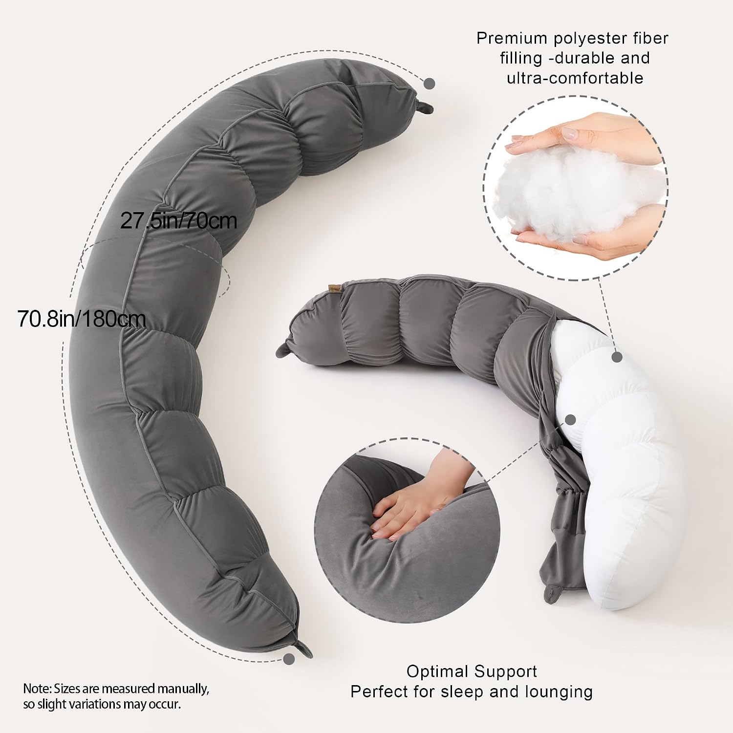 Peallow(Pat. Pend) – Long Round Body Pillow for Adults, Bolster Pillow for Sleeping, Soft and Supportive Pillow for Sleeping & Lumbar…