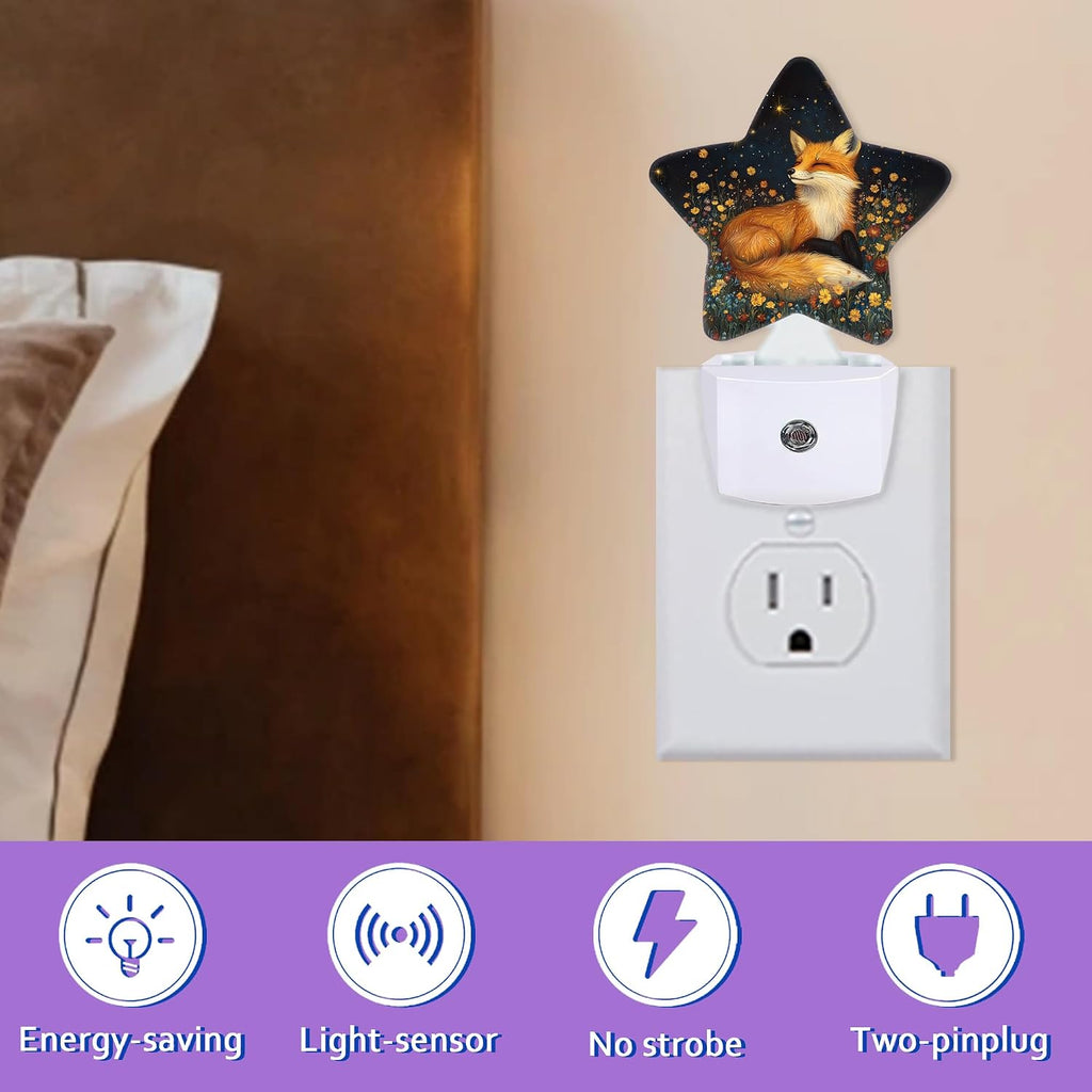 Night Lights Plug Into Wall Decorative, Fox Animal Nightlights for Kids Bedroom, Wildflowers Energy Efficient Dusk-to-Dawn Sensor Sleep…