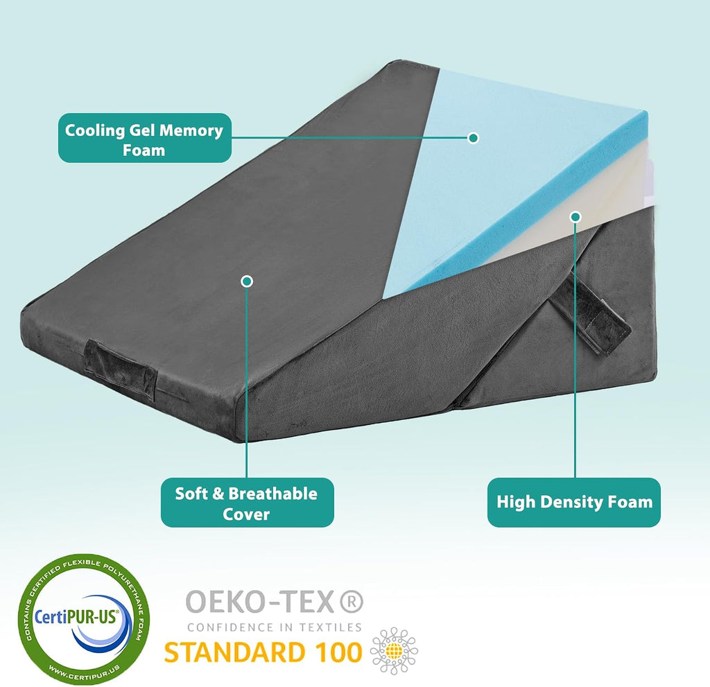 Bedluxe Adjustable 4pcs Bed Wedge Pillow Set, Memory Foam Wedge Pillows Post Surgery for Back, Neck, Leg, Pillow Wedge for Sleeping, Sitti…
