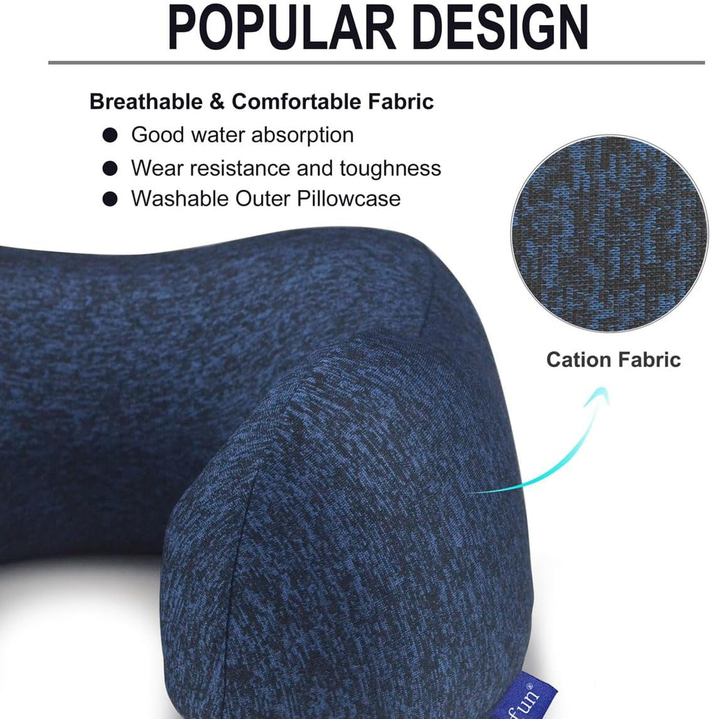 napfun Neck Pillow for Traveling, Upgraded Travel Neck Pillow for Airplane 100% Pure Memory Foam Travel Pillow for Flight Headrest Sleep…