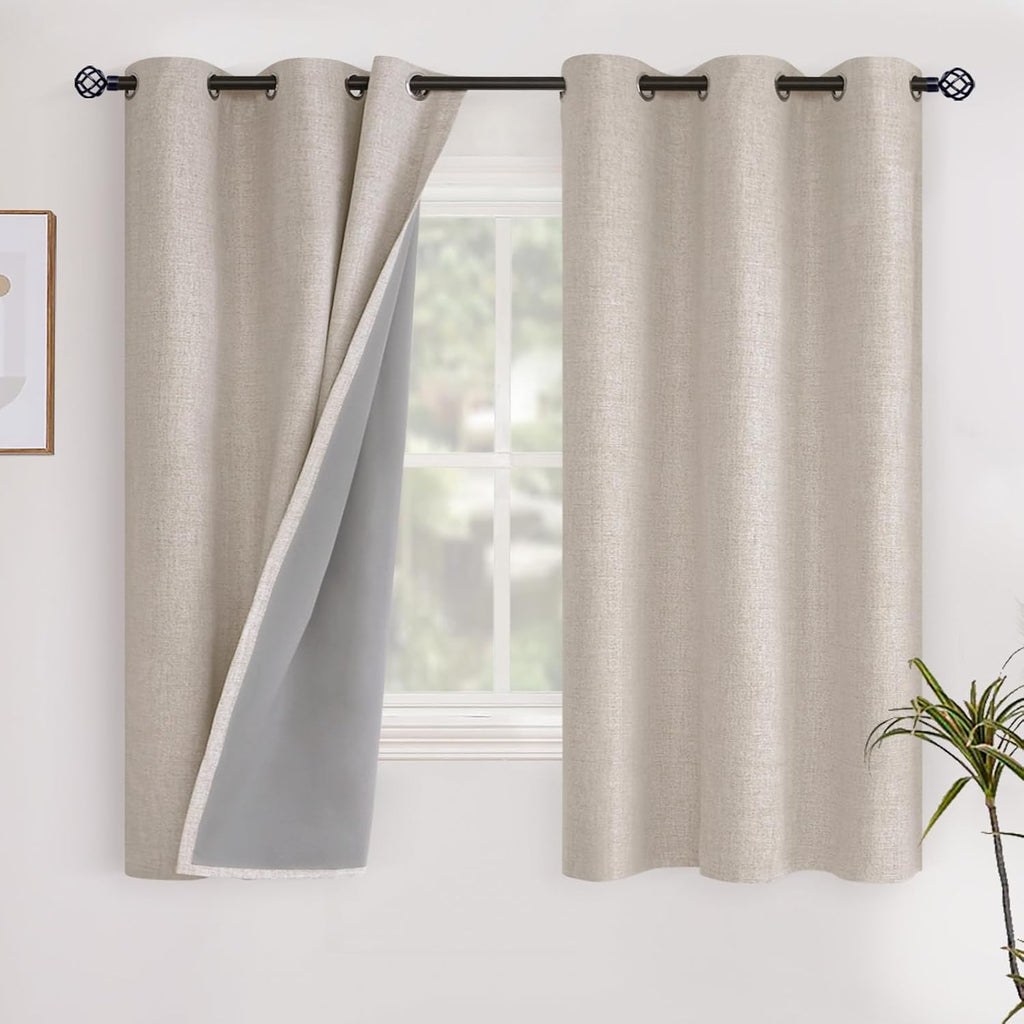 YoungsTex Oatmeal Linen Blackout Curtains 40 Inches Long, Short Room Darkening Drapes with Grommet for Bathroom Bedroom Window, 2 Panels, 4…