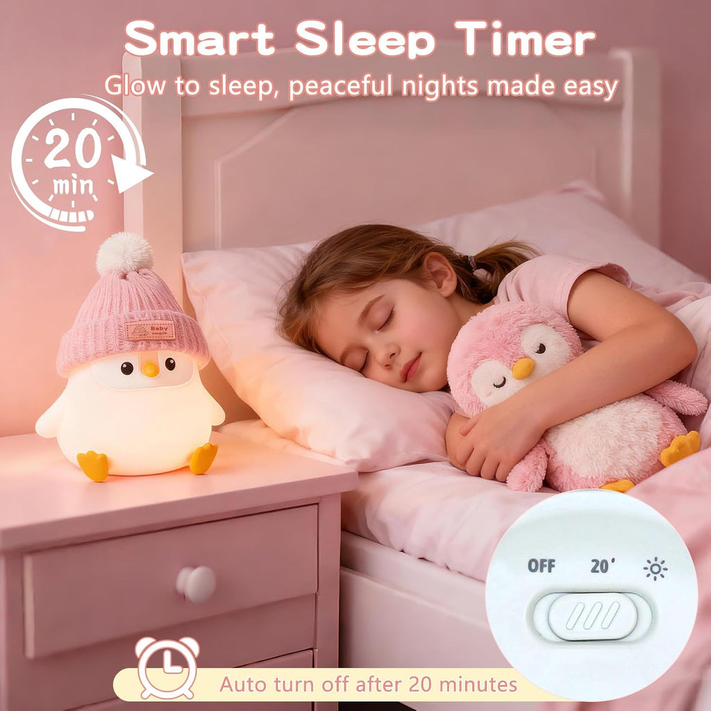 FAMIDUO-BrightenYourLife Penguin Silicone Night Light, Cute Pink Penguin Lamp with Hat, Nursery Nightlight for Baby, Rechargeable/Dimmable…