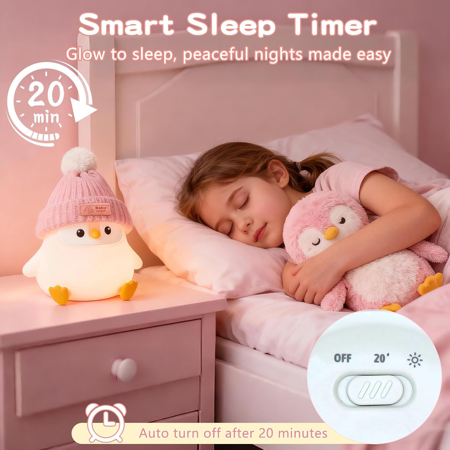 FAMIDUO-BrightenYourLife Penguin Silicone Night Light, Cute Pink Penguin Lamp with Hat, Nursery Nightlight for Baby, Rechargeable/Dimmable…
