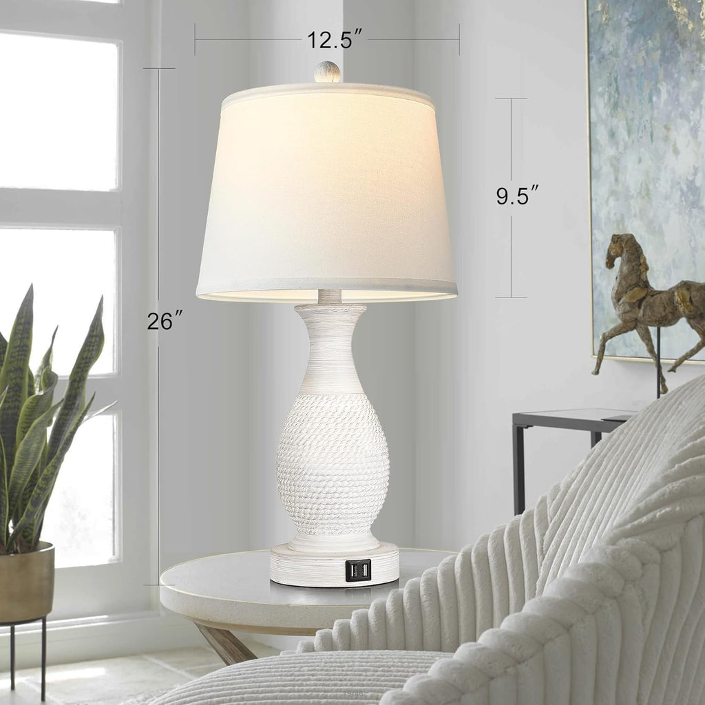 PARTPHONER Set of 2 Table Lamps with USB C+A Fast Charging Ports, 26" Tall Farmhouse Living Room Lamp with 3-Way Dimmable Nightstand Lamp…