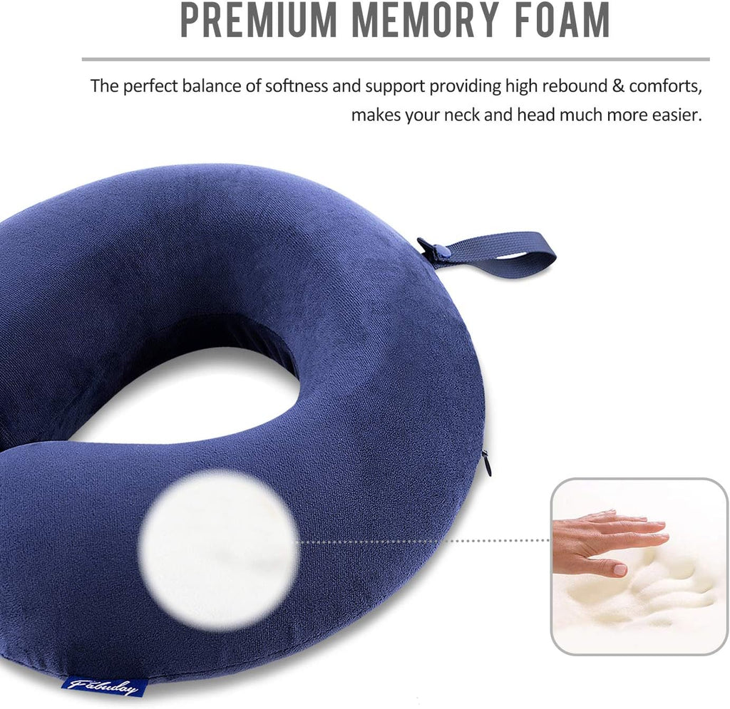 Fabuday Travel Pillow Memory Foam - Head Neck Support Airplane Pillow for Traveling, Car, Home, Office, Travel Neck Flight Pillow with Atta…
