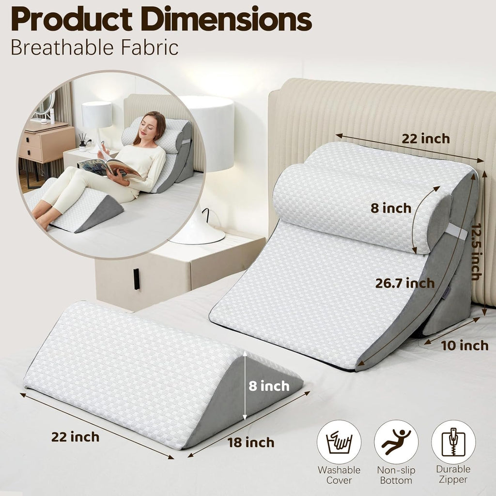 PIASHJOY 4pcs Wedge Pillow Set for After Surgery, Bed Wedge Pillows for Sleeping, Post Surgery Recovery, 45 Degree Wedge Pillow for Ac…