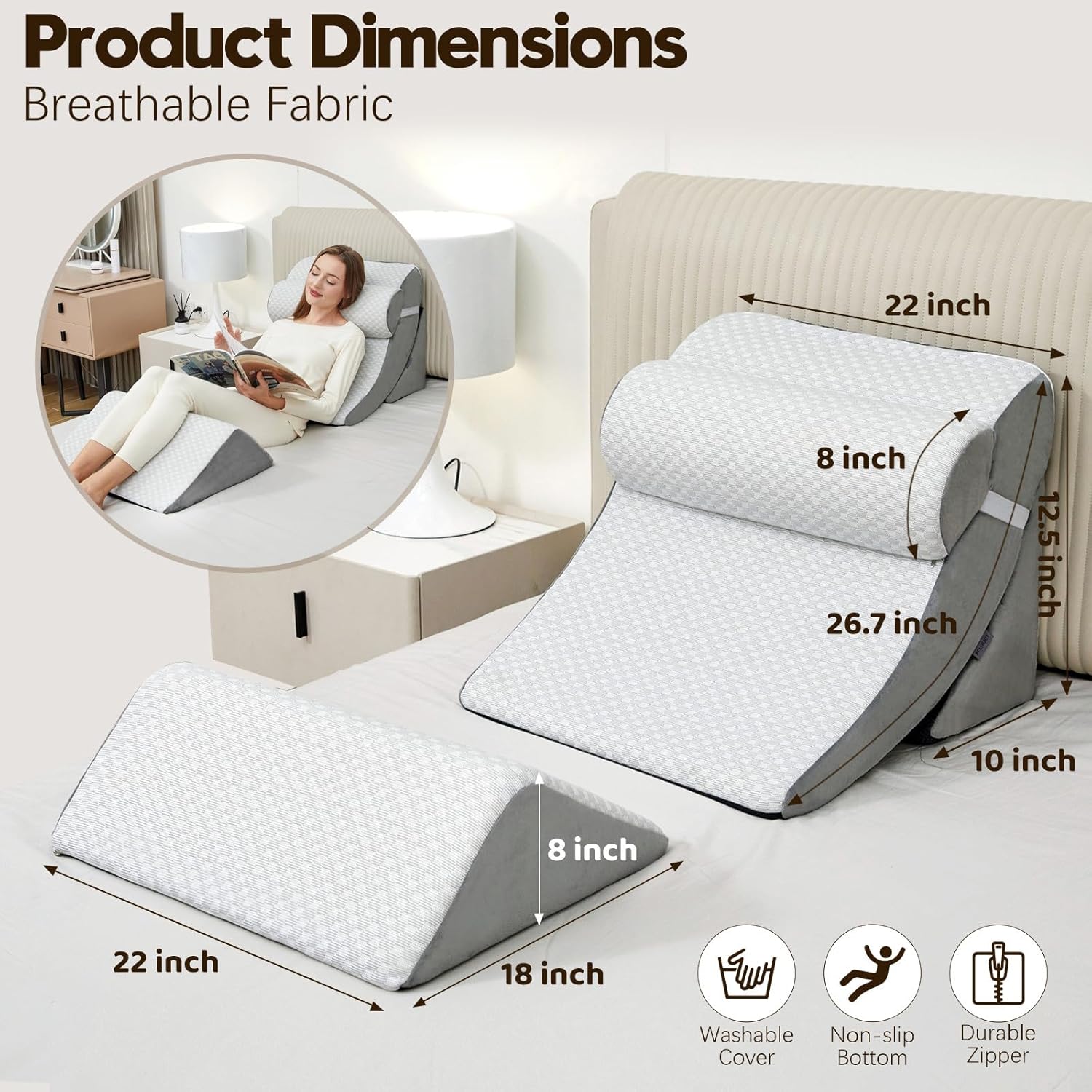 PIASHJOY 4pcs Wedge Pillow Set for After Surgery, Bed Wedge Pillows for Sleeping, Post Surgery Recovery, 45 Degree Wedge Pillow for Ac…
