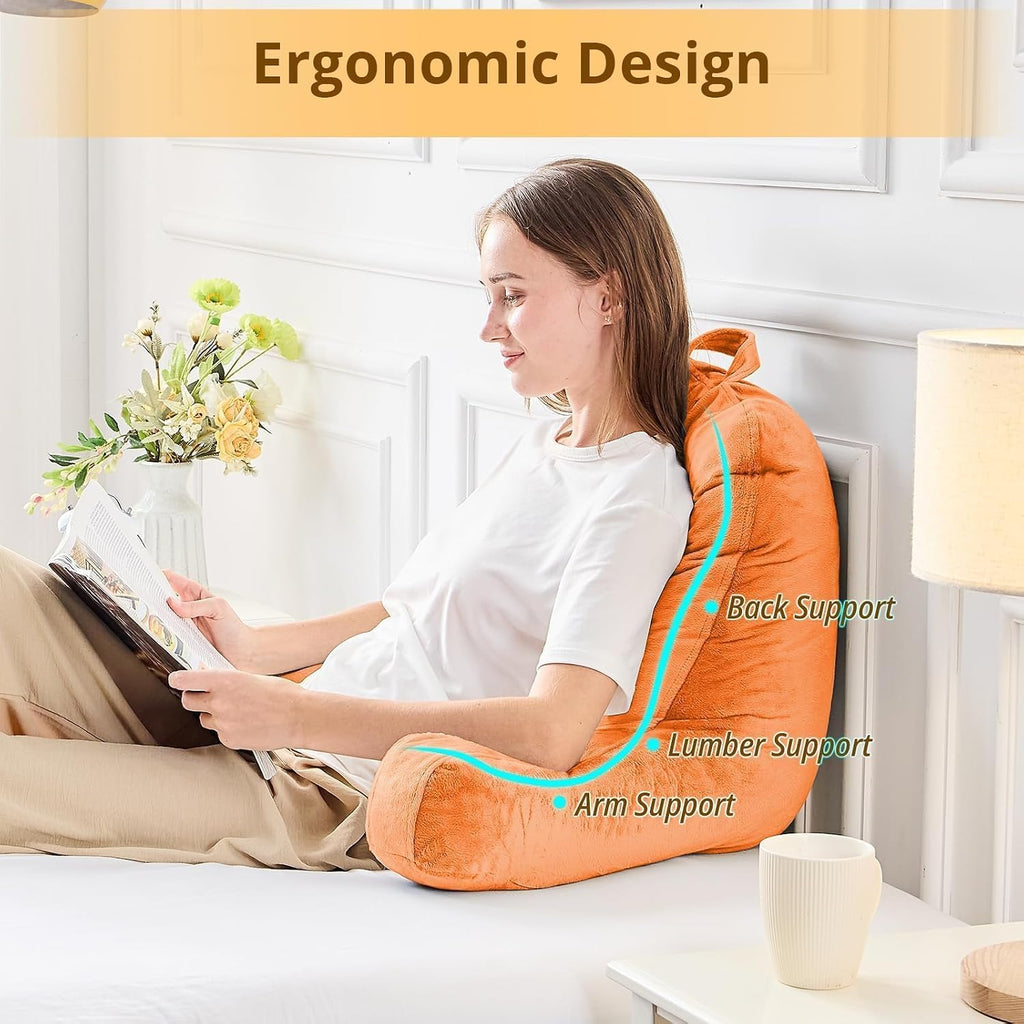 Sasttie Reading Pillow, Velvet Back Pillow for Bed Sitting Up, Adult Back-Rest Support Cushion with Arms for Sit Up on Couch, Sofa, and…