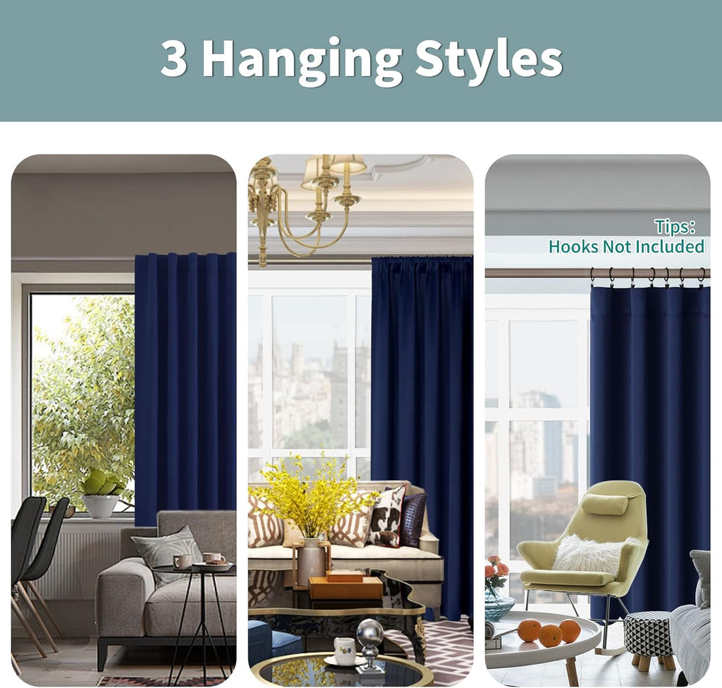 BGment Navy Blue 100% Blackout Curtains for Bedroom, 78 Inch Black Out Living Room Panels with Thermal Liner, Rod Pocket and Back Tab…