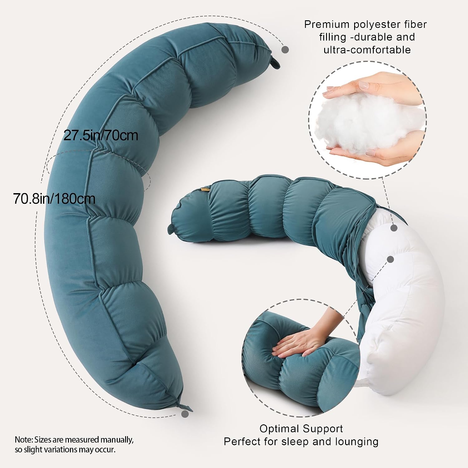 Peallow(Pat. Pend) – Long Round Body Pillow for Adults, Bolster Pillow for Sleeping, Soft and Supportive Pillow for Sleeping & Lumbar…