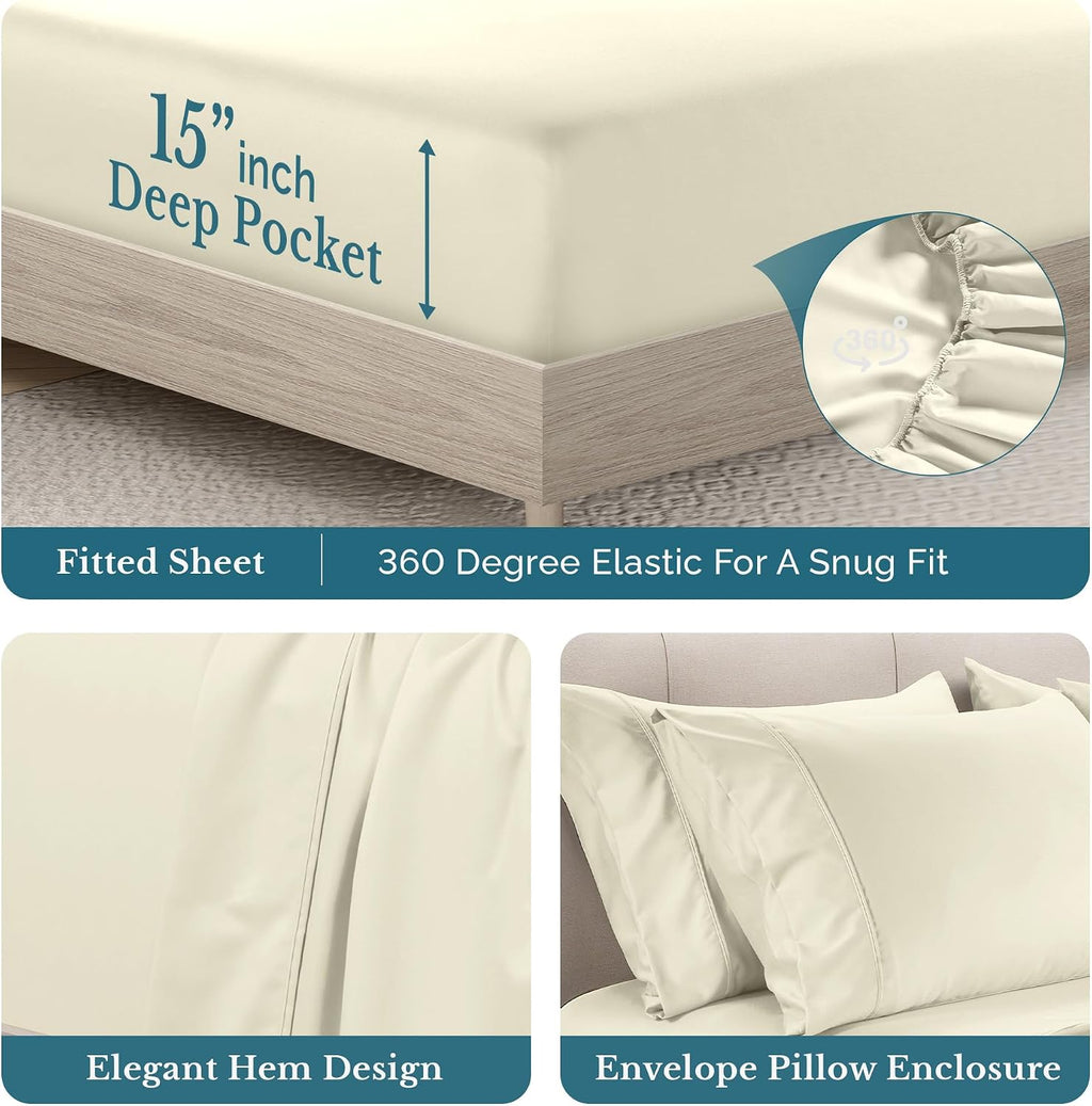 Casa Platino Cal King Size Bed Sheets, 100% Cotton 6 Piece Sheet Set with 500 Thread Count Smooth Sateen Finish, Soft Cotton Sheet Cal…