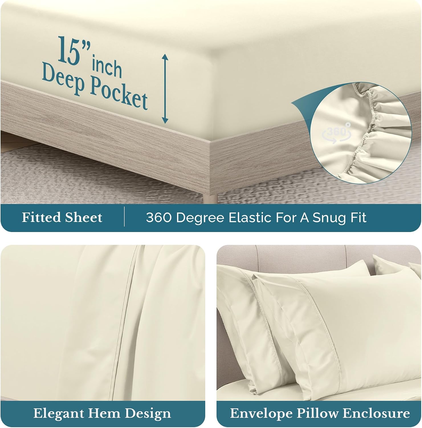 Casa Platino Cal King Size Bed Sheets, 100% Cotton 6 Piece Sheet Set with 500 Thread Count Smooth Sateen Finish, Soft Cotton Sheet Cal…