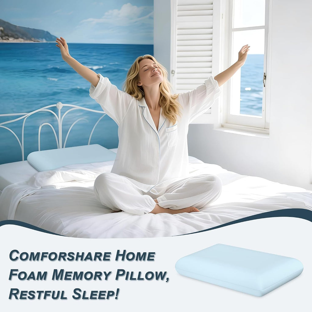 Comforshare Home Blue Memory Foam Pillows Bed Pillows with Cooling Removable Cover, Neck Support for Back Stomach Side Sleepers, 1 P…