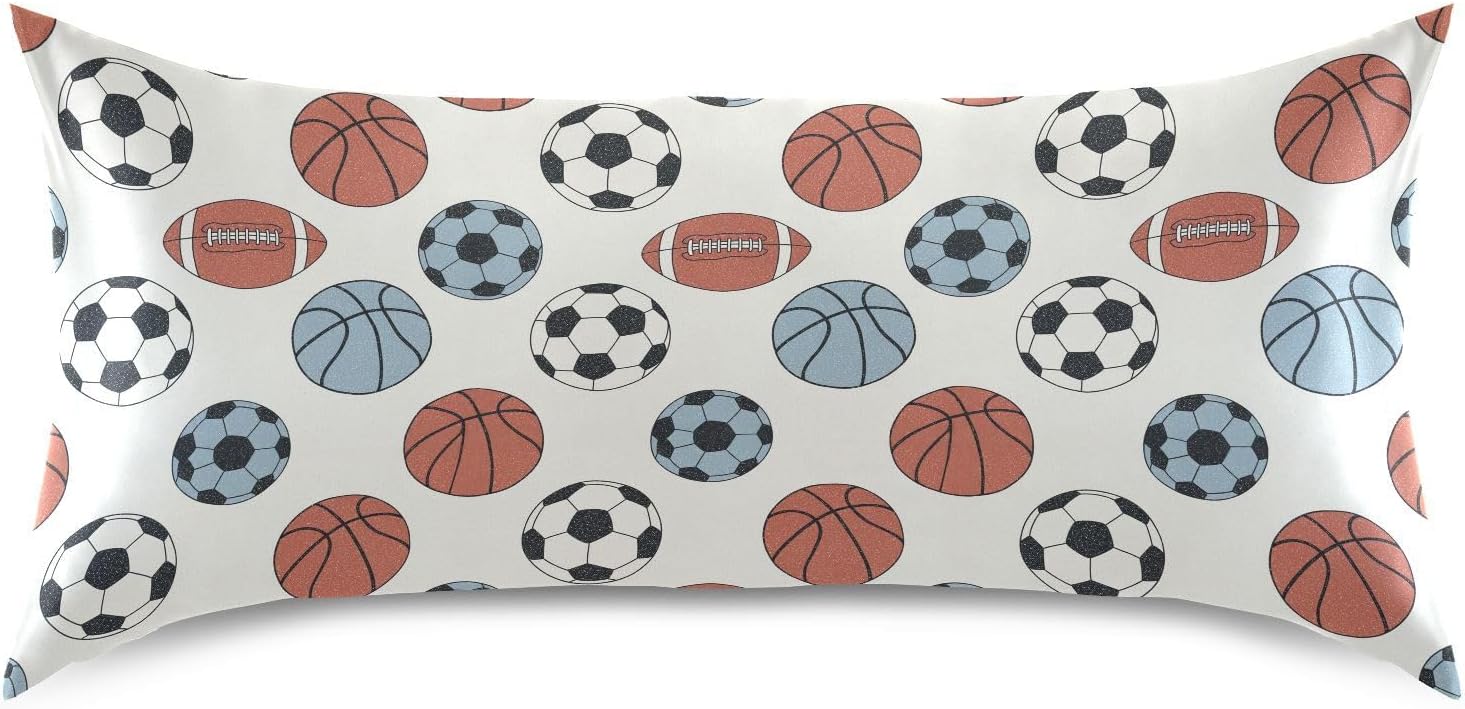 Soccer Basketballs Beige Pillow Covers Silk Pillowcase for Hair and Skin Soft Smooth Breathable Cooling Satin Pillowcase Standard Size…