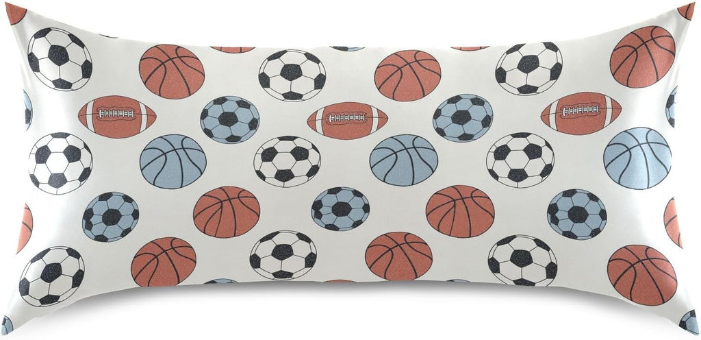 Soccer Basketballs Beige Pillow Covers Silk Pillowcase for Hair and Skin Soft Breathable Smooth Cooling Satin Pillowcase King Size Pillow…