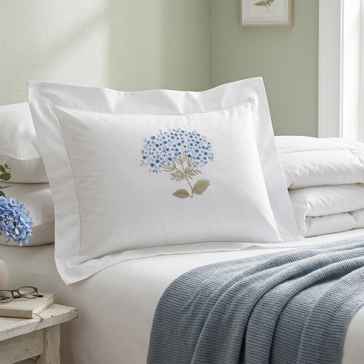 Jacaranda Living Embroidered Boudoir Pillow Cover – Handcrafted Embroidery, Fine Italian Cotton, Decorative Pillow Accent for Bedroom &…